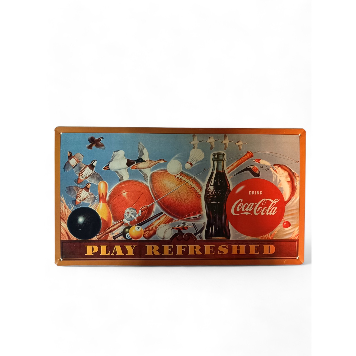 Vintage Coca-Cola metalna reklama "Play Refreshed"