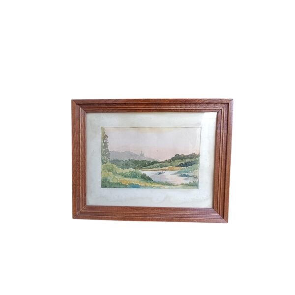 Akvarel pejzaž u drvenom okviru 45×35 cm