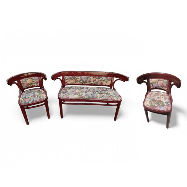 Thonet dvosjed i stolci s cvjetnom tapiserijom