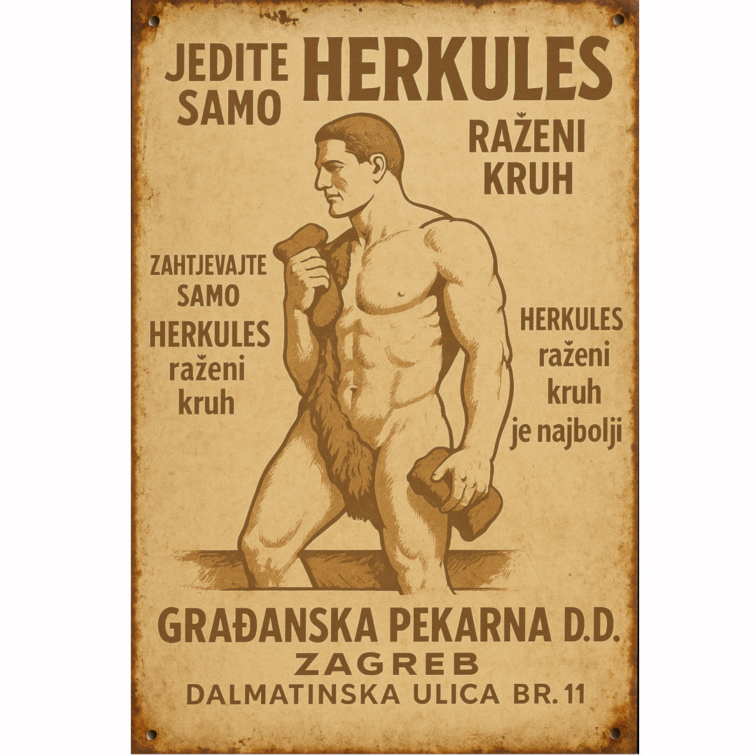 Vintage reklama "Herkules raženi kruh – Građanska pekarna"