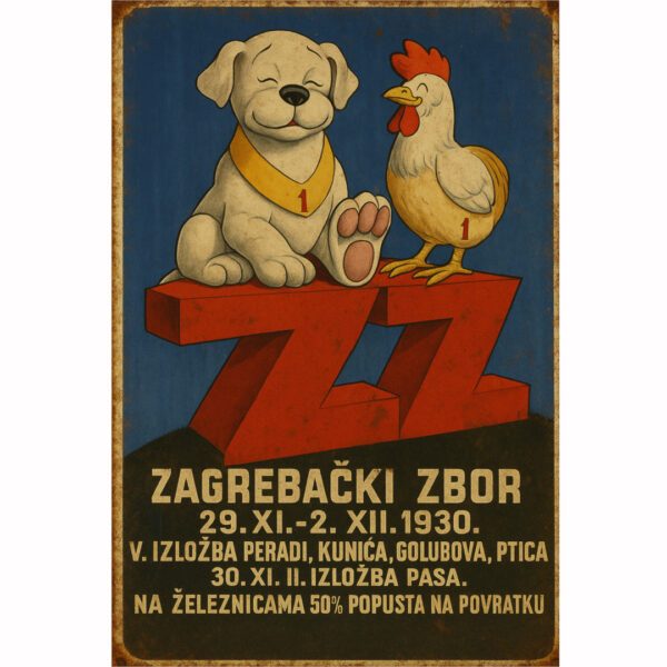 Vintage plakat Zagrebački zbor – izložba pasa i peradi