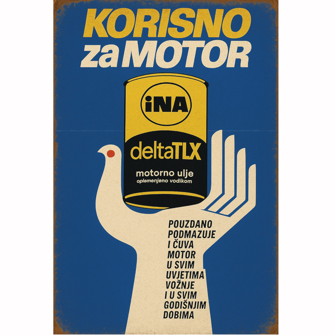 Vintage reklama INA delta TLX motorno ulje — metalna ploča