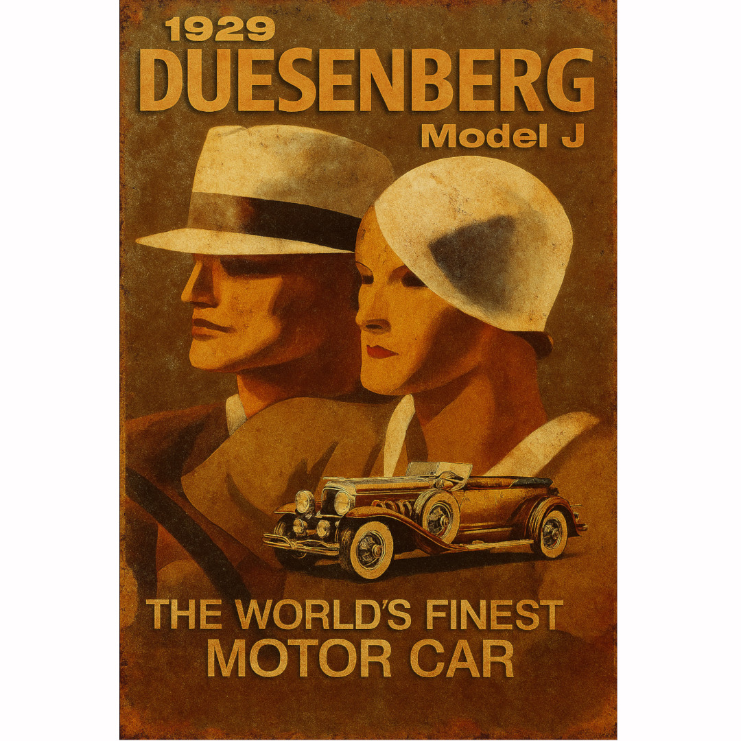 Vintage metalna ploča Duesenberg Model J 1929