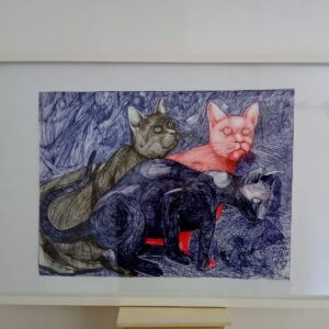 Grafika – Kompozicija s mačkama, 93 × 63 cm