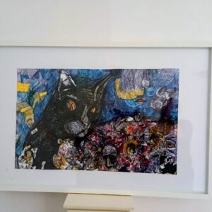 Grafika u kombiniranoj tehnici – Crna mačka, 93 × 63 cm