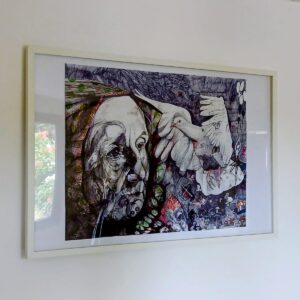 Grafika u kombiniranoj tehnici – Portret i bijela golubica, 93 × 63 cm