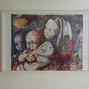 Grafika u kombiniranoj tehnici – Majka i djeca, 93 × 63 cm