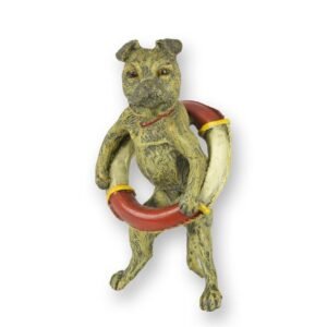 Brončana skulptura – mops s kolutom za spašavanje